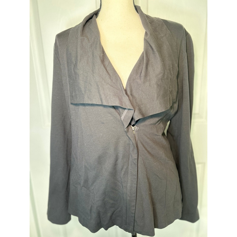 Eileen Fisher Dark Gray Asymmetrical Zip Jacket Silk Lined Italian Fabric Size M